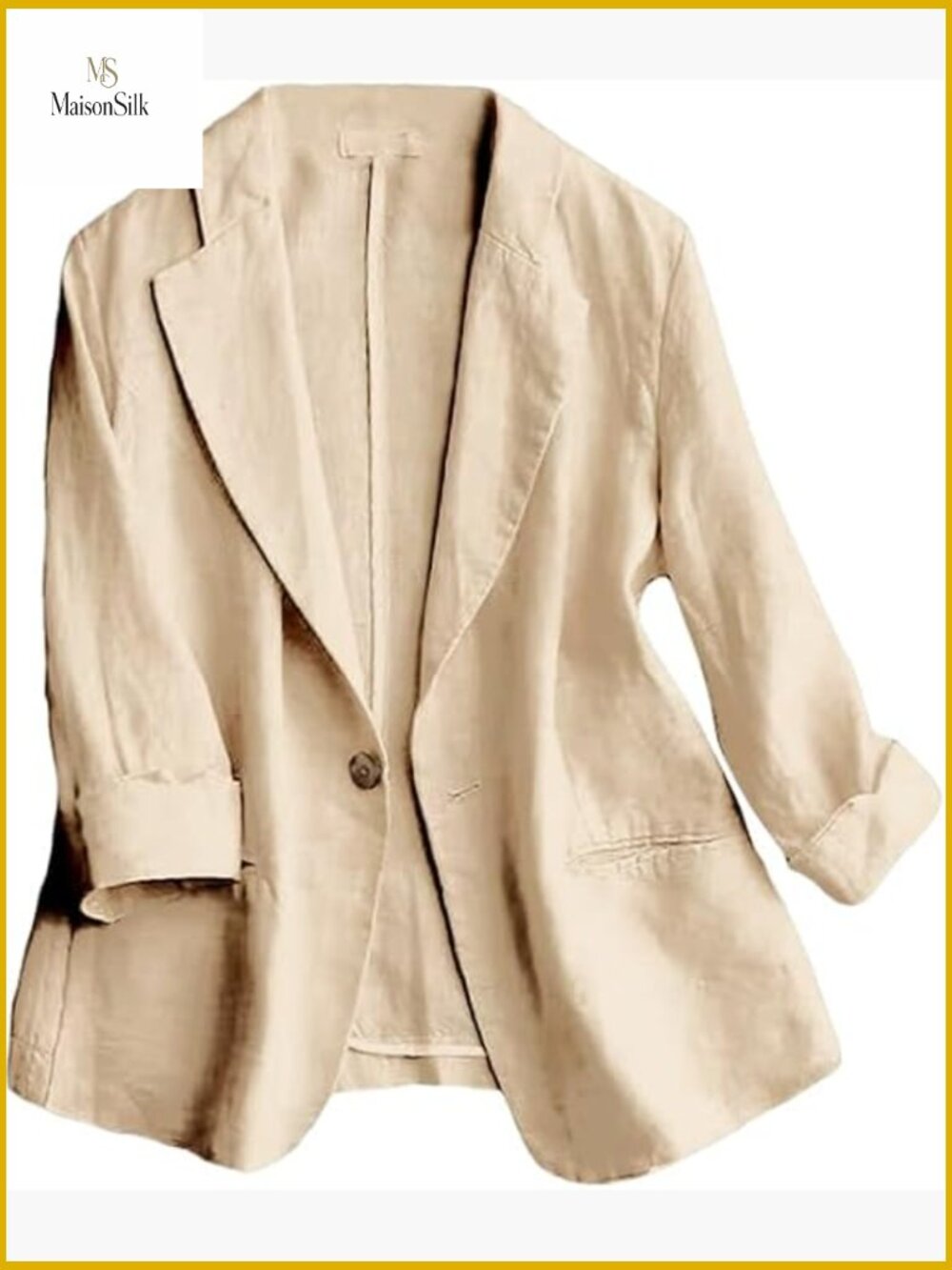 Linen Blend Blazer 3/4 Sleeve Lightweight Business Casual Jacket